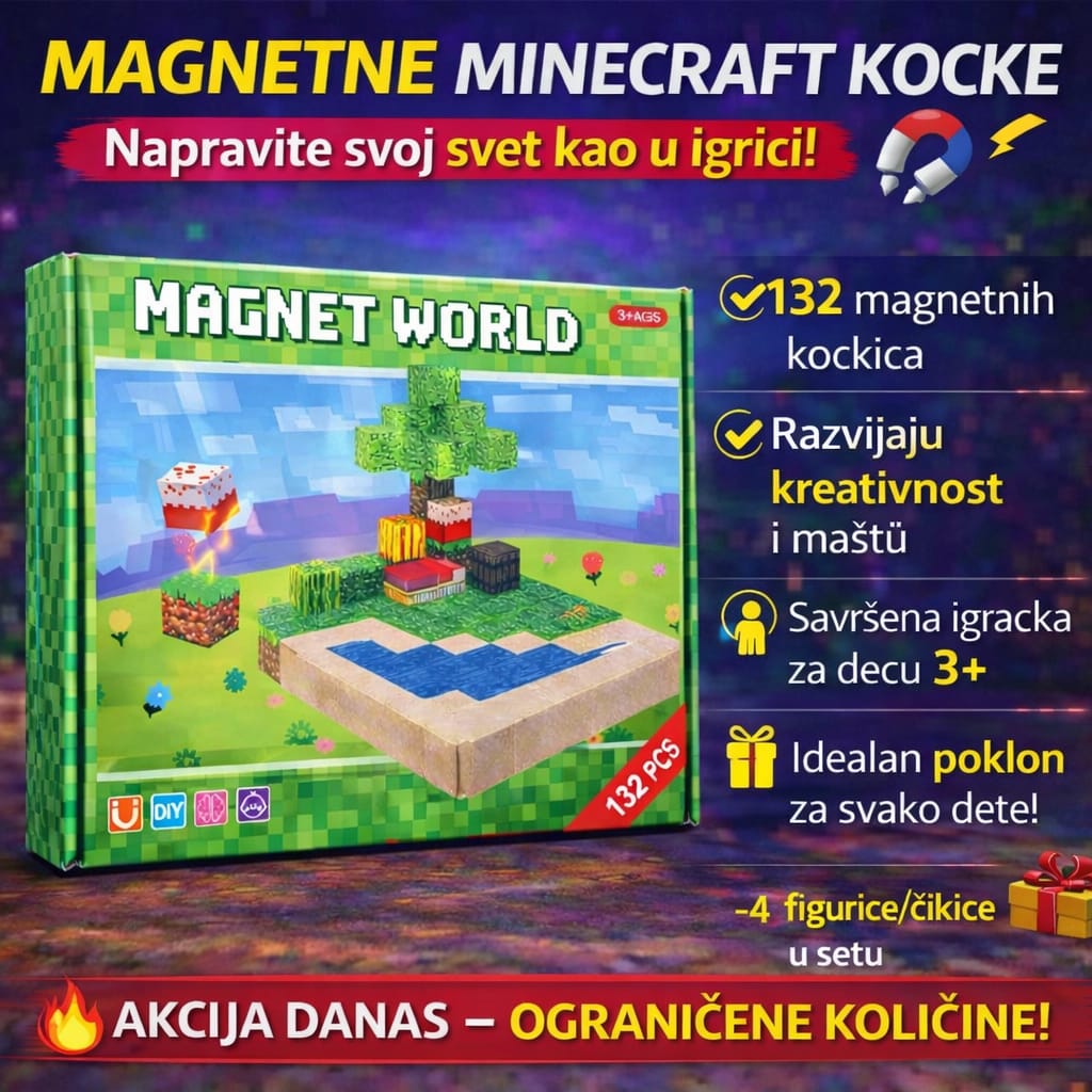 Minecraft magnetne kocke - set od 132kom + 4 figurice