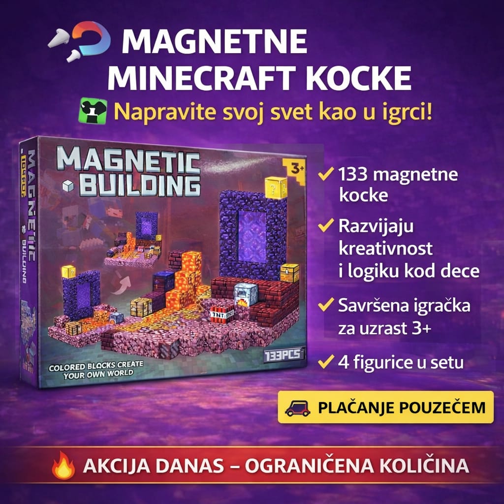 Minecraft magnetne kocke - set od 133kom + 4 figurice