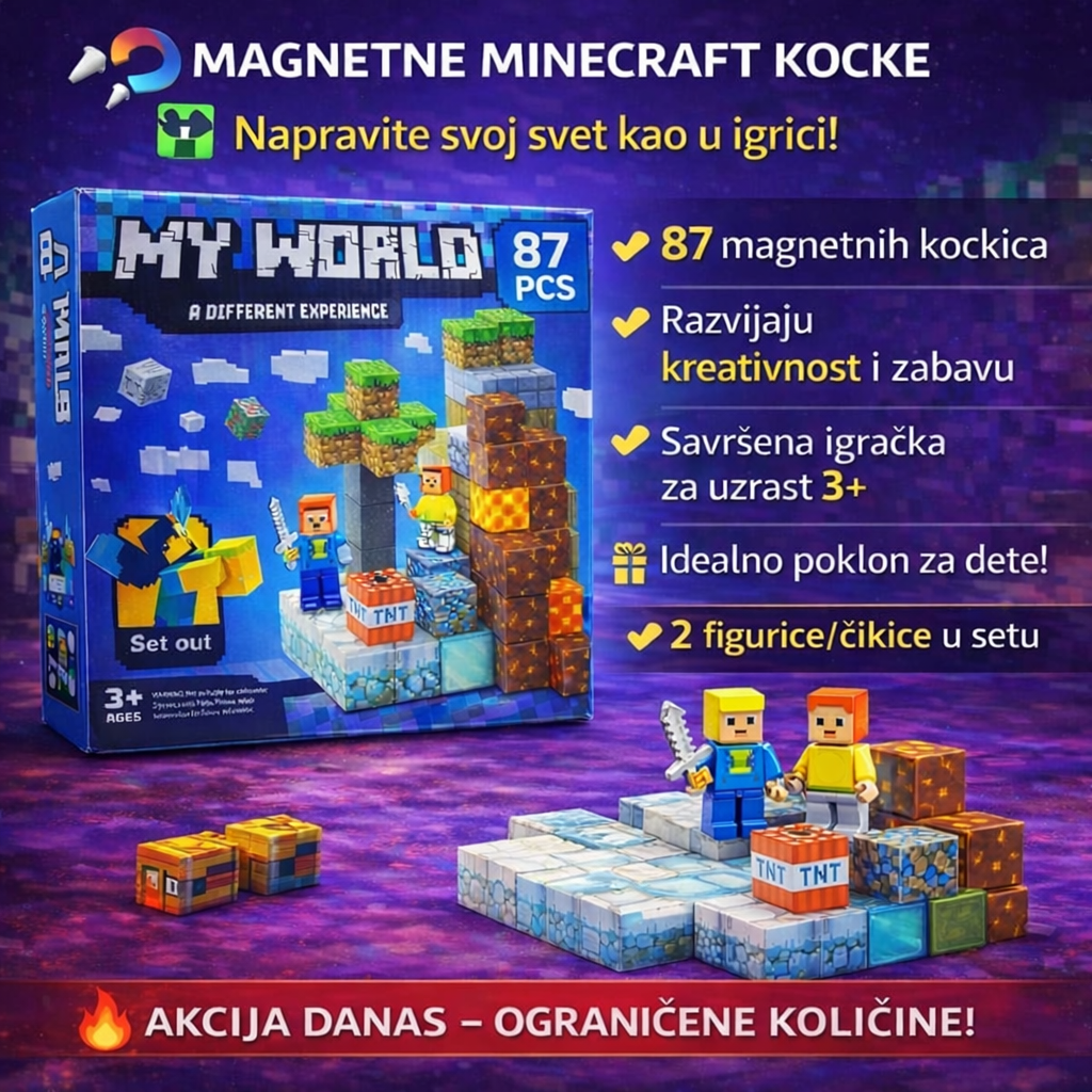 Minecraft magnetne kocke - set od 87kom + 2 figurice